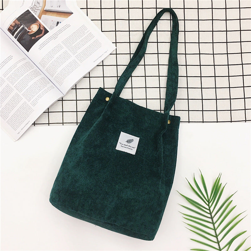 Women Casual Basic Solid Color Large Capacity Corduroy Tote Bag