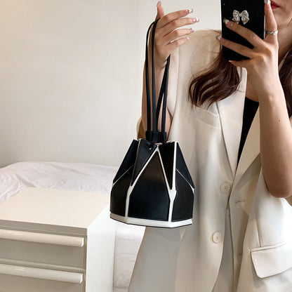 Women Fashion Car Stitching Color Contrast Stitching Bucket Handbag