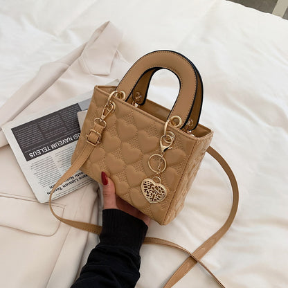 Women Fashion Heart Diamond Square PU Handle Crossbody Bag