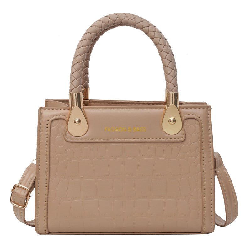 Sac à bandoulière tissé à motif pierre et blocs de couleurs pour femme, avec poignée carrée 