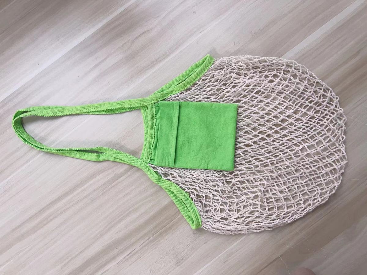 Fashion Solid Color Cotton Knitted Shopping Net Bag Beach Bag