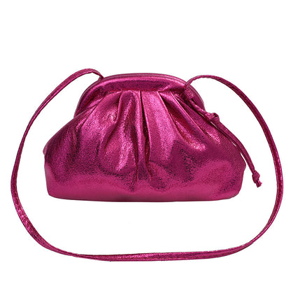Sac à bandoulière en PU froissé brillant et simple pour femme 