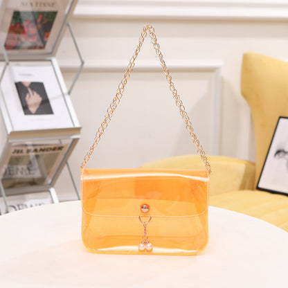 Women Fashion Simple Transparent Clear Acrylic Pearl Pendant Chain Messenger Mini Bag
