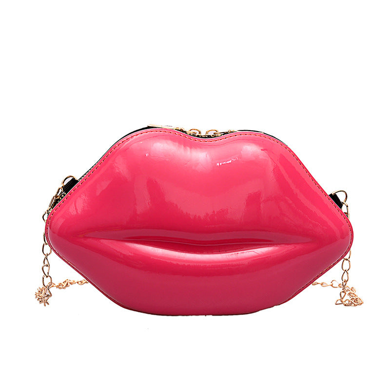 Women'S Fashion Personality Lips Patent Leather Chain One Shoulder Bag