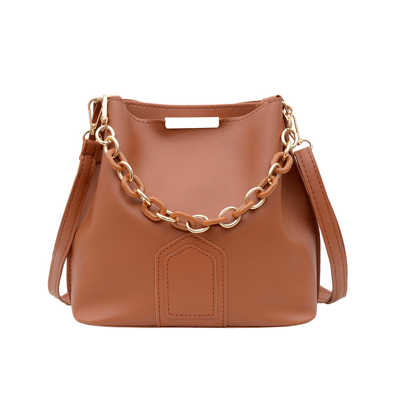 Fashion Solid Color Large Capacity Bucket Shoulder Bag