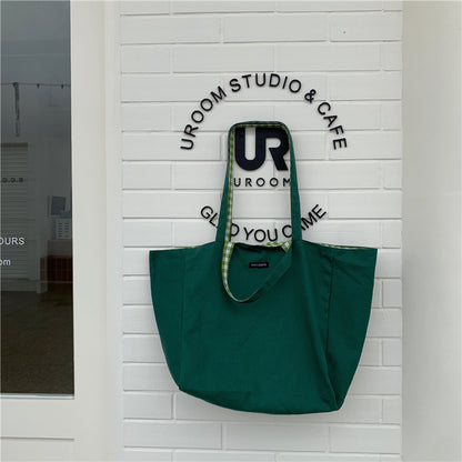 Women Casual Design Plaid Pattern Canvas Large Capacity Shoulder Handle Tote Bag