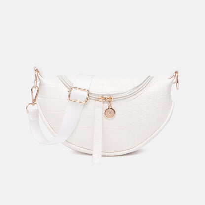 Women Vintage Zipper Design Crocodile Pattern PU Saddle Bag