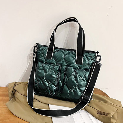 Women Fashionable Large Capacity Rhomboid Quilted PU Tote Bag