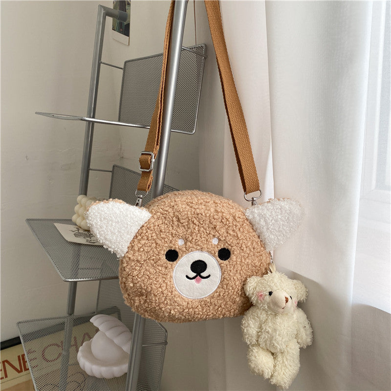 Sac à bandoulière en peluche avec pendentif en forme de poupée de dessin animé pour femme 