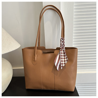 Women Summer Fashion Silk Scarf Decorative Large Capacity PU Tote Bag