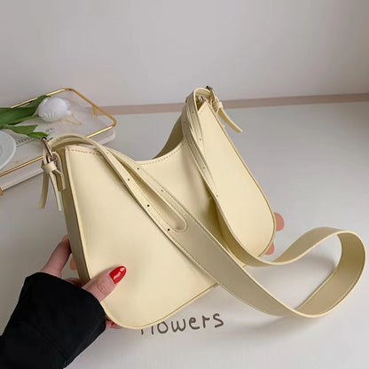 Women Basic Casual Zipper Design Solid Color PU Shoulder Bag