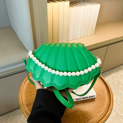 Fashion Solid Color Pearl Chain Shell Shoulder Bag