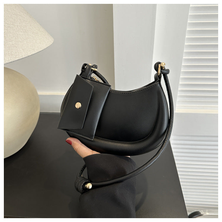 Women Fashion Solid Color Semi-Round Coin Purse Pendant Shoulder Bag