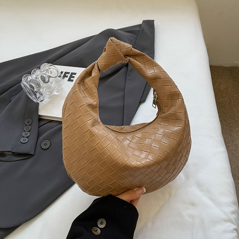 Women Fashion Casual Solid Color Woven Dumpling Handbag