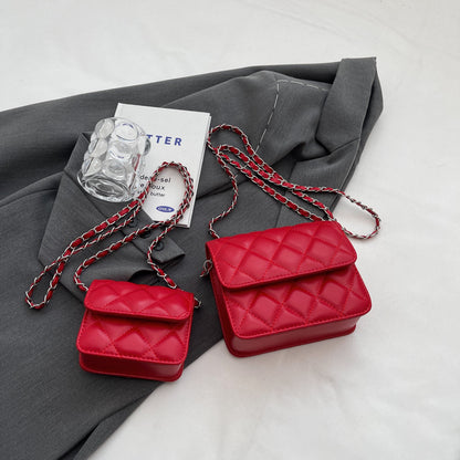 Women Fashion Casual Solid Color Rhomboid Chain Crossbody Bag