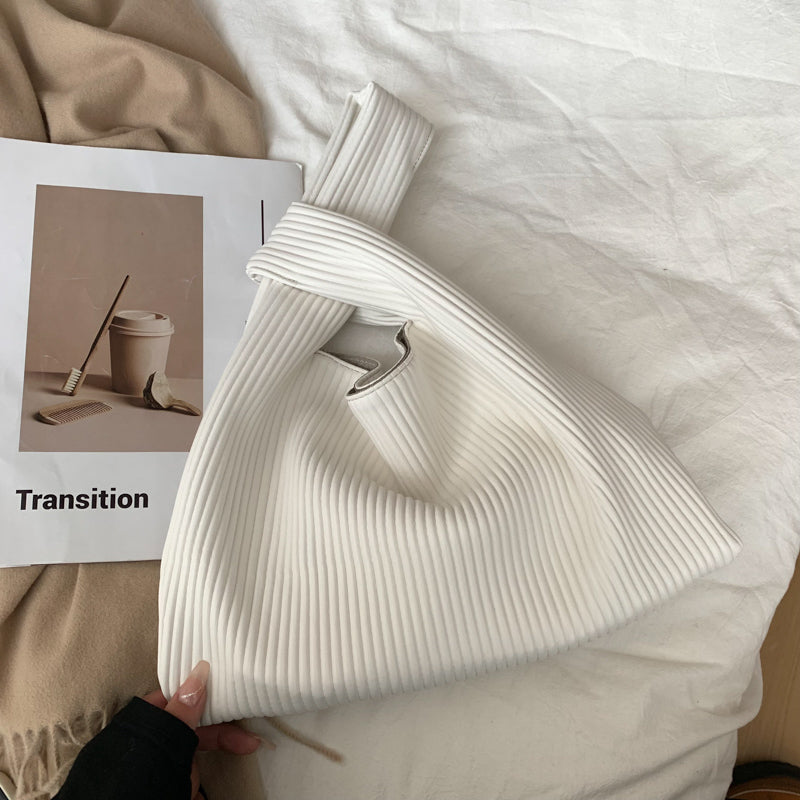 Women Creative Crease Design Solid Color Large Capacity PU Handle Bag