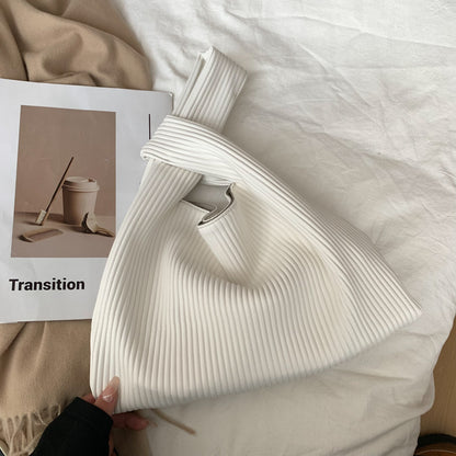 Women Creative Crease Design Solid Color Large Capacity PU Handle Bag