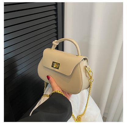 Women Fashion Solid Color Clap Lock Chain Crossbody Bag