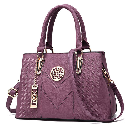 Women Elegant Pendant Decoration Zipper Design Solid Color Large Capacity PU Shoulder Bag