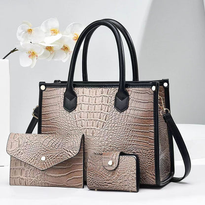 Women'S Vintage Crocodile-Embossed Large-Capacity Handbag Three-Piece Set
