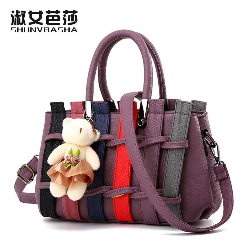 Fashionable Color-Contrast Stitching Large-Capacity Handbag