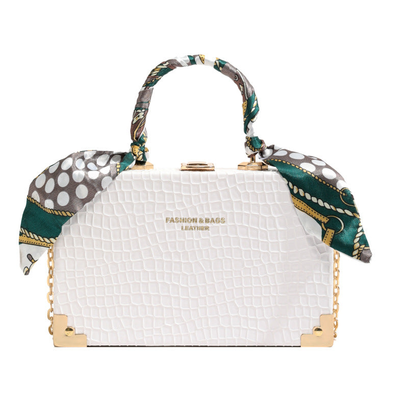 Women Fashionable Simple Square Silk Scarf Decorative Chain Crossbody Bag