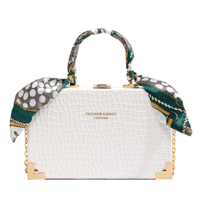 Women Fashionable Simple Square Silk Scarf Decorative Chain Crossbody Bag