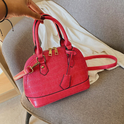 Women Fashion Zipper Design Crocodile Pattern PU Shell Shape Crossbody Bag