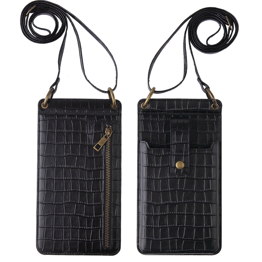Women Fashion Multifunctional Crossbody Vertical Retro Mini One Shoulder Crocodile Pattern Coin Purse