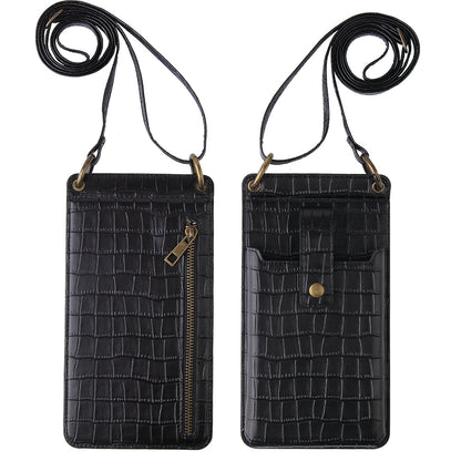 Women Fashion Multifunctional Crossbody Vertical Retro Mini One Shoulder Crocodile Pattern Coin Purse