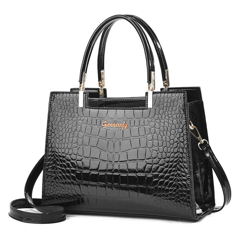Women Fashion Crocodile Pattern Large Capacity Square PU Handle Shoulder Bag