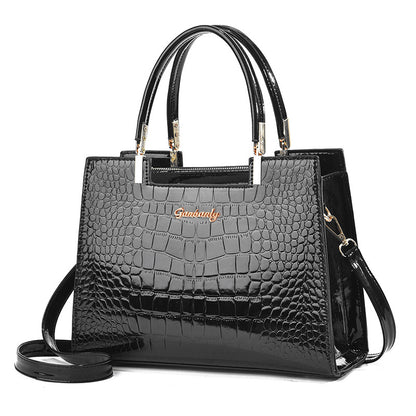 Women Fashion Crocodile Pattern Large Capacity Square PU Handle Shoulder Bag