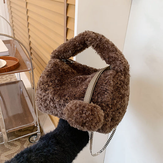 Sac à main en peluche pour femme, mignon, couleur unie, tendance 