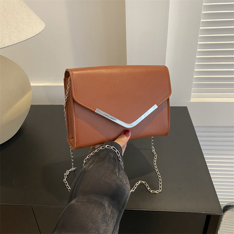 Women Fashion Solid Color Flip Square Chain Crossbody Bag