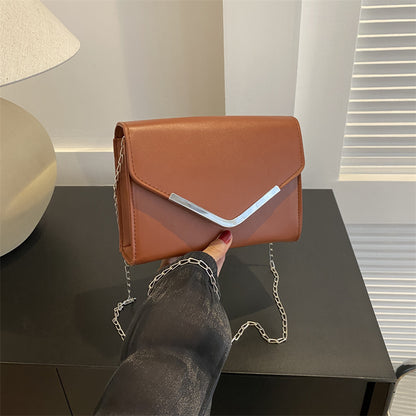 Women Fashion Solid Color Flip Square Chain Crossbody Bag