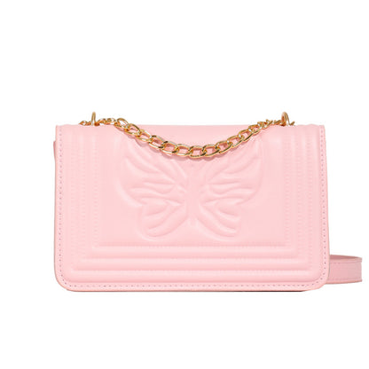 Sac à bandoulière carré tendance en relief avec motif papillon de couleur unie 