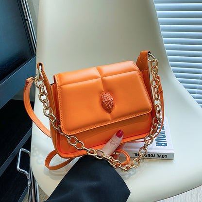 Women Fashion Solid Color Flap Chain Square PU Crossbody Bag