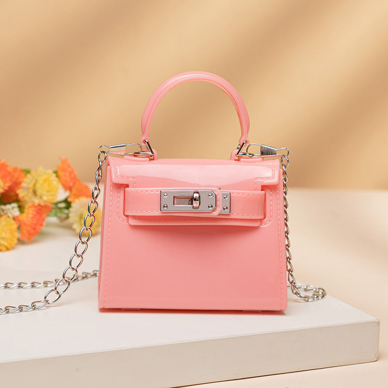 Women Fashion Candy Color Lock Square Chain Mini Crossbody Bag