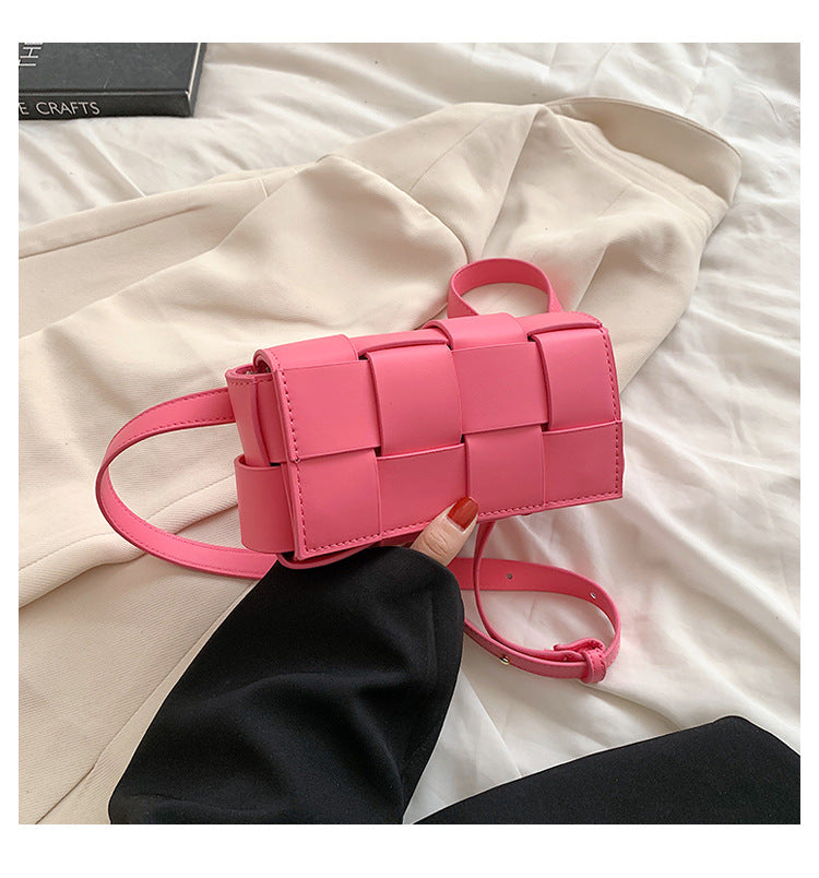 Sac à bandoulière carré en PU tissé à carreaux de couleur unie pour femme 