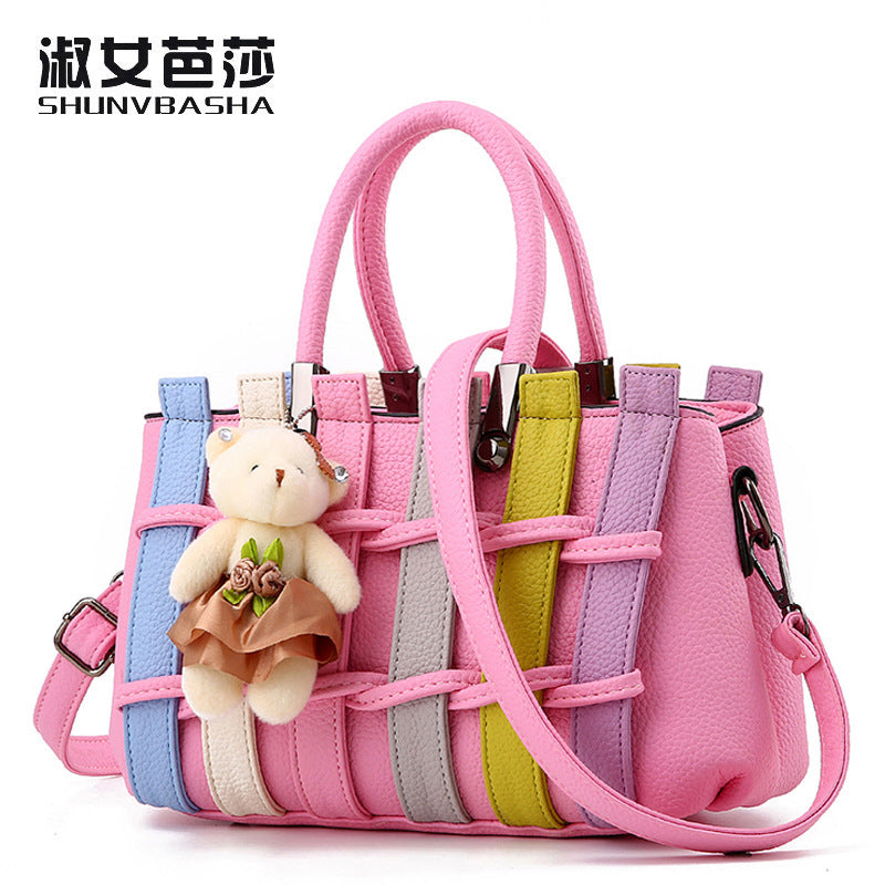 Fashionable Color-Contrast Stitching Large-Capacity Handbag