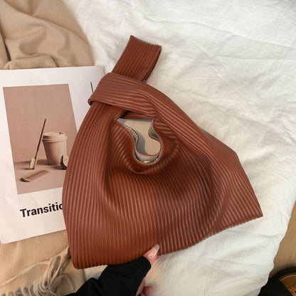 Women Creative Crease Design Solid Color Large Capacity PU Handle Bag