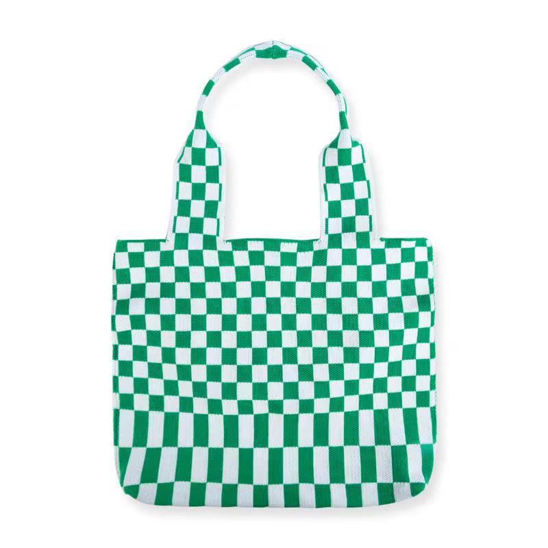 Sac à bandoulière décontracté en tricot à carreaux pour femme, grande capacité 