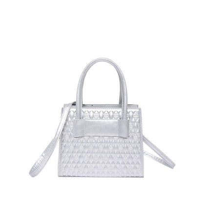 Fashionable Simple Solid Color Embossed Large Capacity Handbag