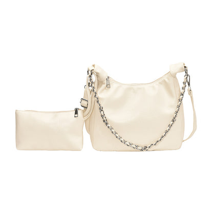 Women Fashionable Solid Color Large Capacity Zipper Shoulder PU Tote Bag