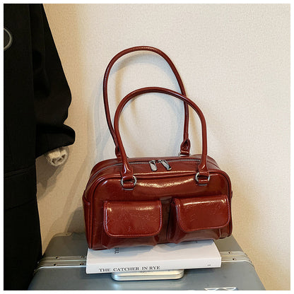 Sac à bandoulière décontracté rétro pour femme avec poches de grande capacité 