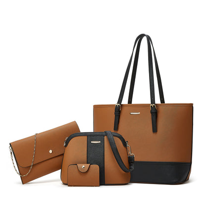 Ensemble de quatre sacs à main de grande capacité à coutures contrastées 