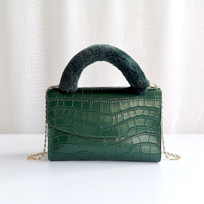 Sac à bandoulière tendance en peluche crocodile de couleur unie 