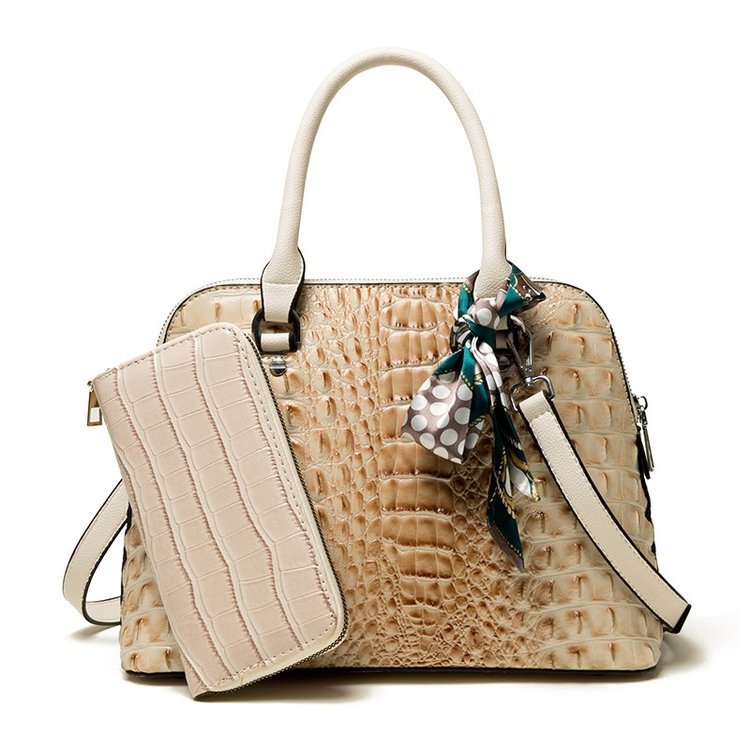 Women Fashion Casual Gradient Crocodile Pattern Handbag Two-Piece Set
