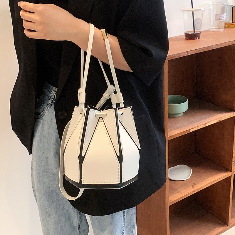 Women Fashion Car Stitching Color Contrast Stitching Bucket Handbag