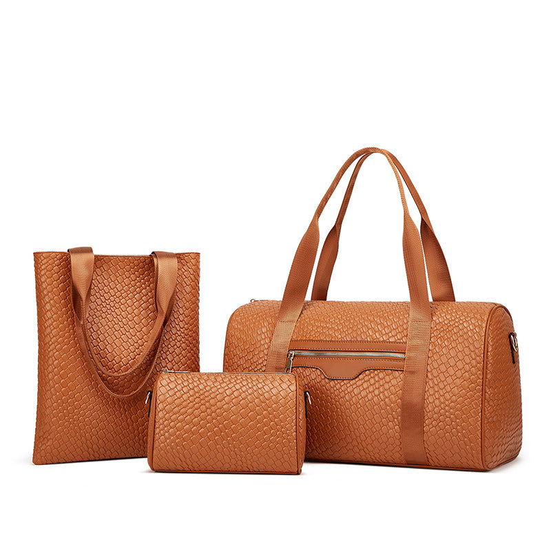 Simple Solid Color Large Capacity Handbag Three-Piece Set